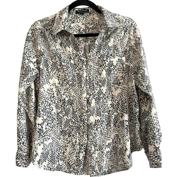VELVET HEART Python Snake Print Snakeskin Button-Up Rayon Blouse Shirt - Sz L - Picture 1 of 6